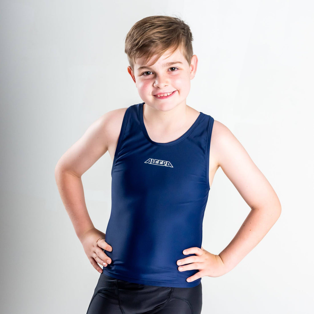 Racer Back Singlet Rashvest Boys, Youth, Kids - navy blue front