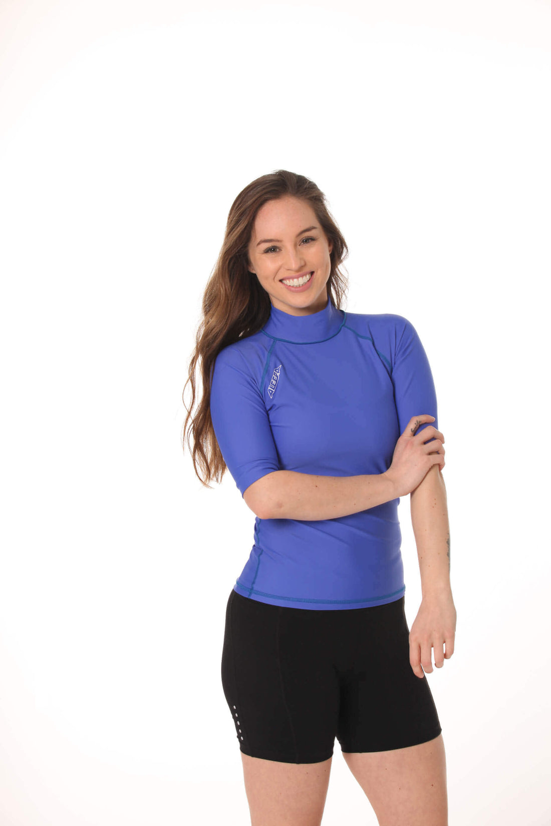 Short Sleeve Rashvest Womens, Adult - mid blue front