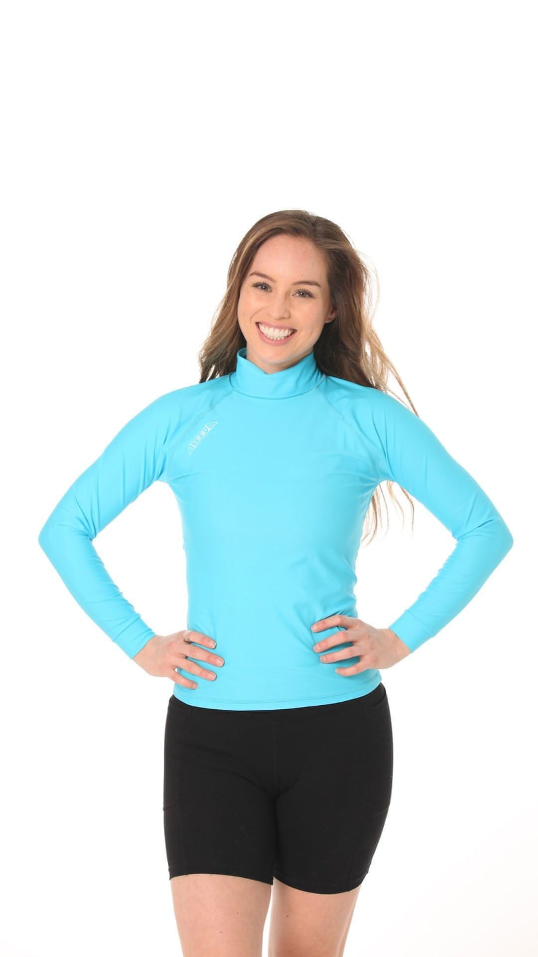 Long Sleeve Rashvest Womens, Adult - teal aqua front
