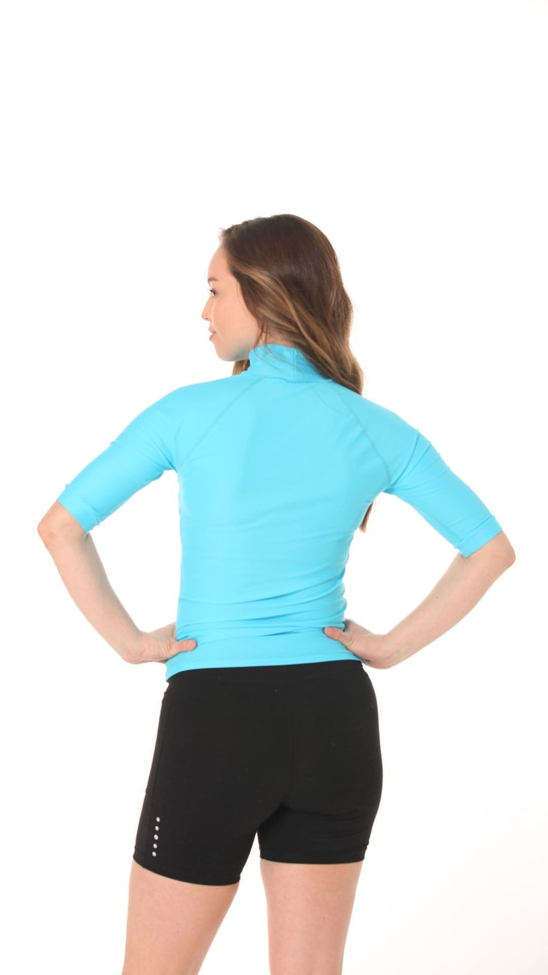 Short Sleeve Rashvest Womens, Adult - teal aqua back