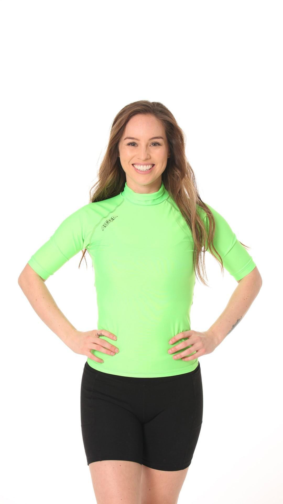 Short Sleeve Rashvest Womens, Adult - green front