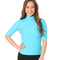 Short Sleeve Rashvest Womens, Adult - teal aqua front