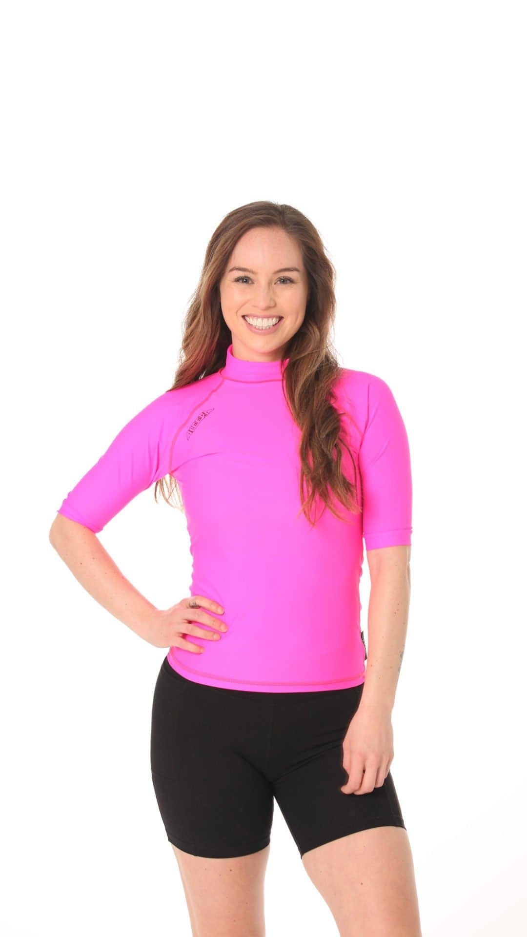 Short Sleeve Rashvest Womens, Adult - pink front