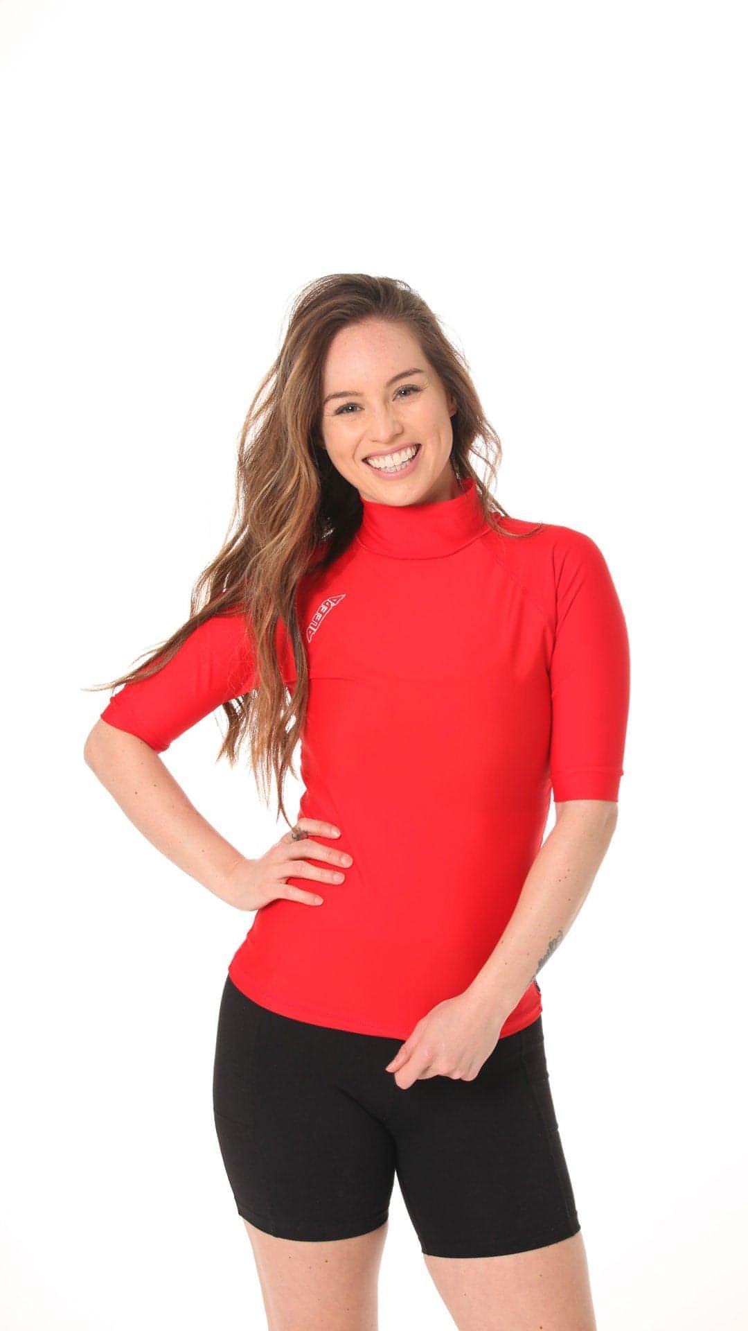 Short Sleeve Rashvest Womens, Adult - red front