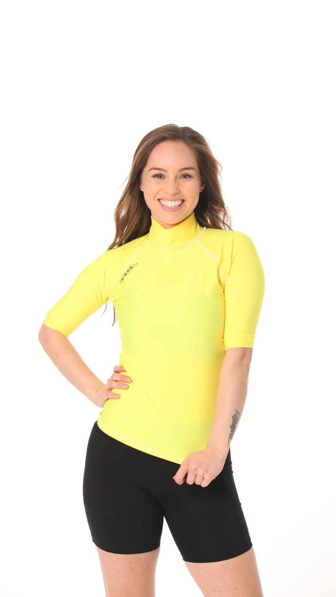Short Sleeve Rashvest Womens, Adult - yellow front