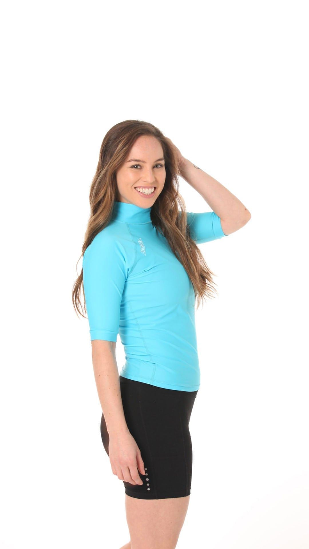 Short Sleeve Rashvest Womens, Adult - teal aqua side