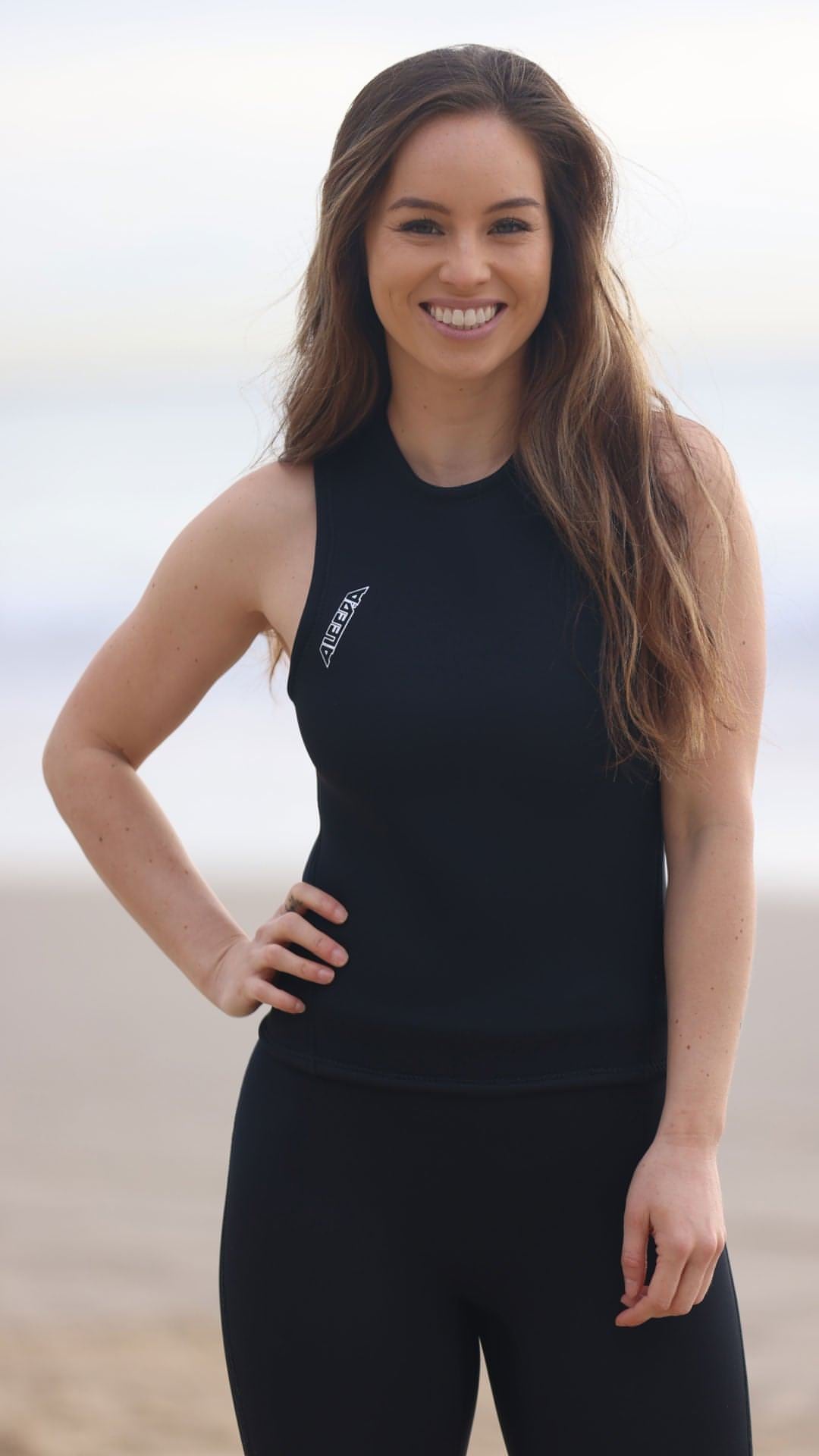Wetsuit Singlet, Tank, 2mm, womens, Adult - front at the beach