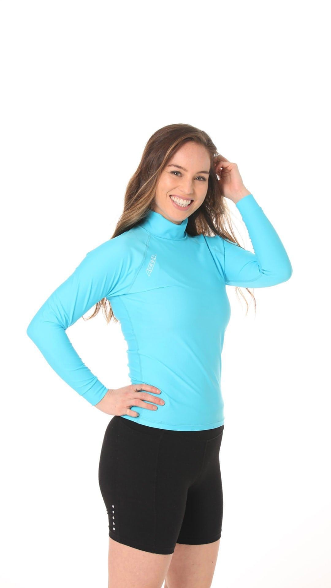 Long Sleeve Rashvest Womens, Adult - teal aqua side